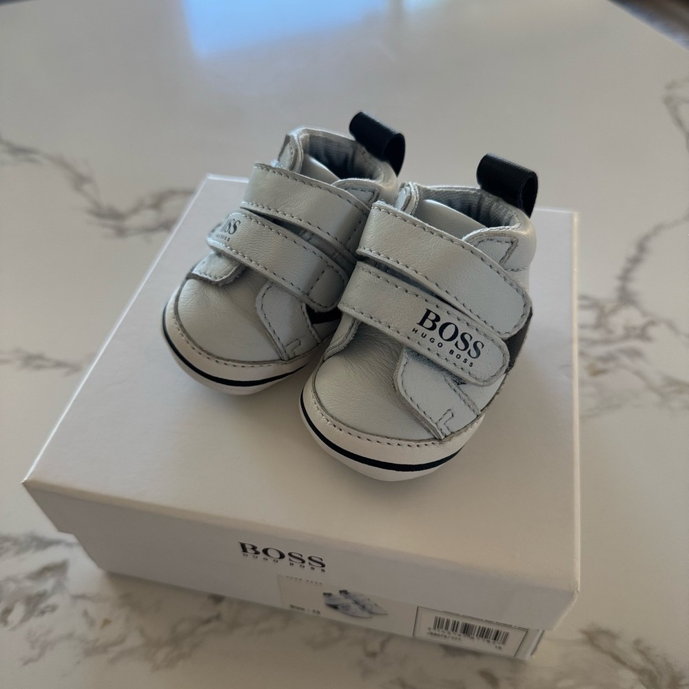 Hugo Boss Baby Leather Shoes in White and Blue
